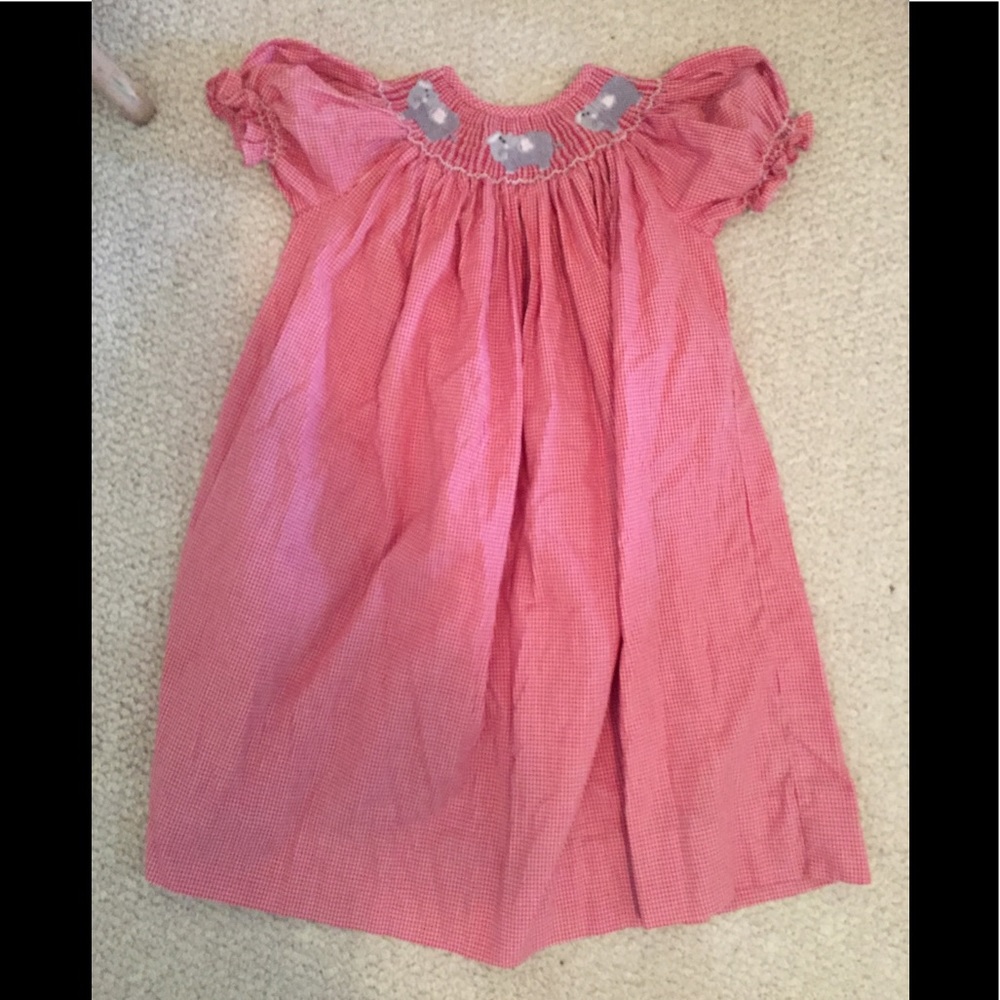Tricia 4T red/white check smocked with elephants